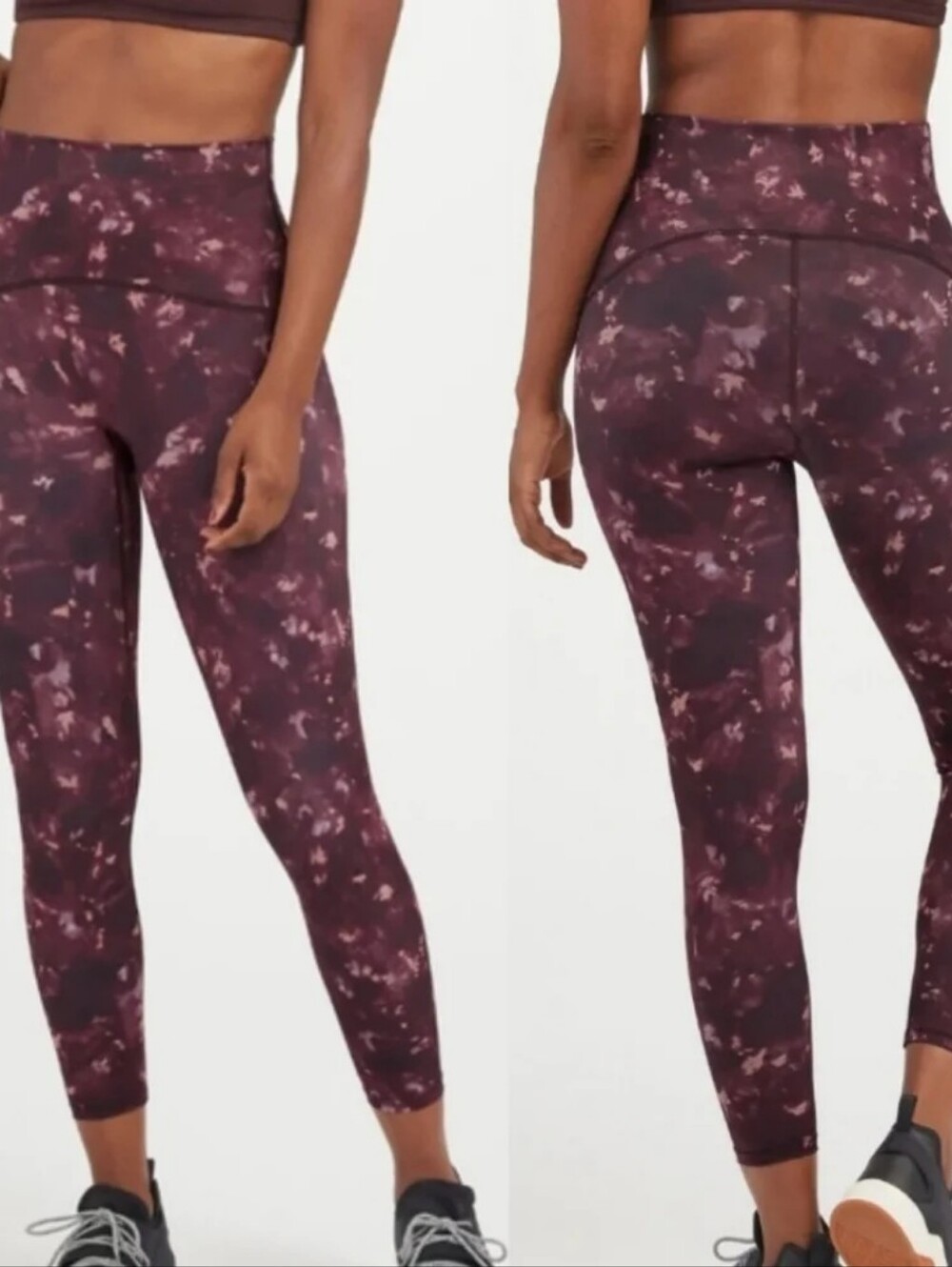 SPANX Burgundy & Orange Tie-Dye Leggings